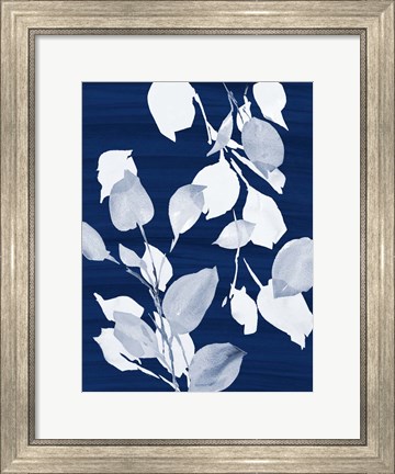 Framed Simple Leaves on Navy Print