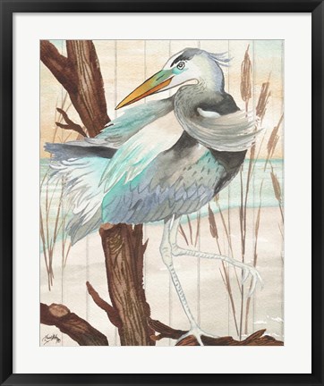 Framed Heron On Branch II Print