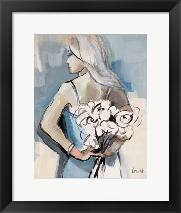 Framed Girl with Flowers Print