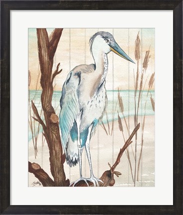 Framed Heron On Branch I Print