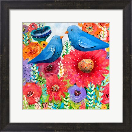 Framed Blue Bird Bouquet Print
