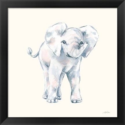 Framed Baby Elephant on Cream Print