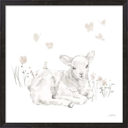 Framed Spring Lambs III Neutral Print