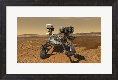 Framed Artist&#39;s Concept of the Perseverance Rover Operating On the Surface of Mars Print