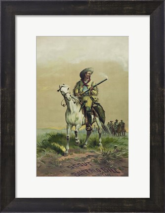 Framed Buffalo Bill on horseback, holding Smoking Rifle Print