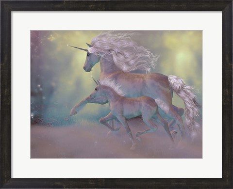 Framed Adult and Baby Unicorn Print