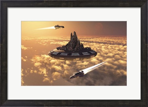 Framed Futuristic Anti-Gravity City Floating in the Sky Print