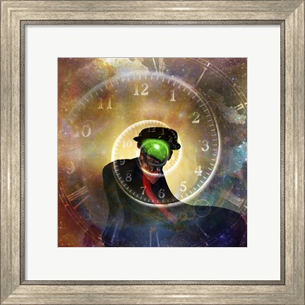 Framed Man in Black Suit Magritte Style Time Spiral in Universe Print