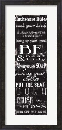 Framed Bathroom Rules Black White Print