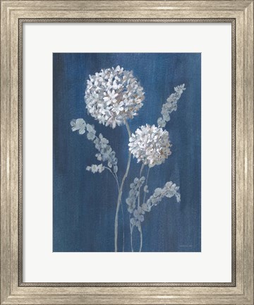 Framed Airy Blooms II Dark Blue Print