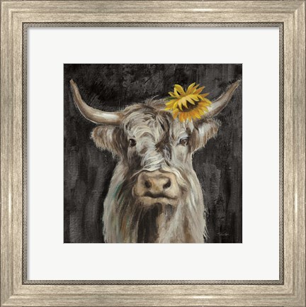 Framed Floral Highland Cow Print