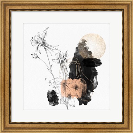 Framed Yellow Abstract Flower Art Composition I Print