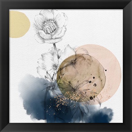 Framed Flower and Watercolor Circles Print