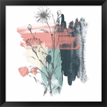 Framed Abstract Flower Teal Watercolor Print