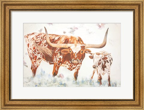 Framed Longhorn and Calf Print