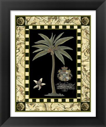 Framed Bordered Palms on Black I Print