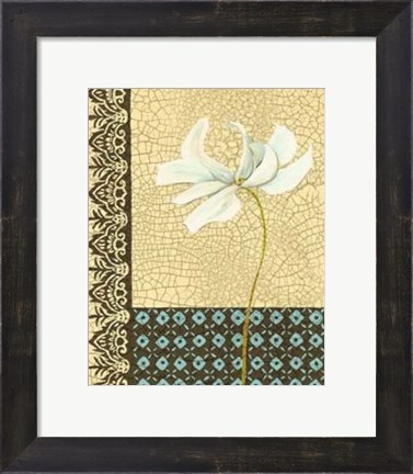 Framed Crackled Tile Botanical I Print