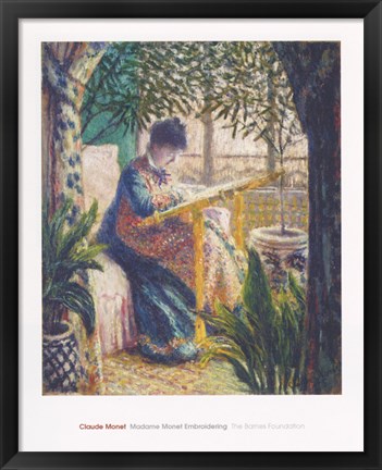 Framed Madame Monet Embroidering, c.1875 Print