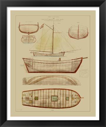 Framed Antique Ship Plan III Print