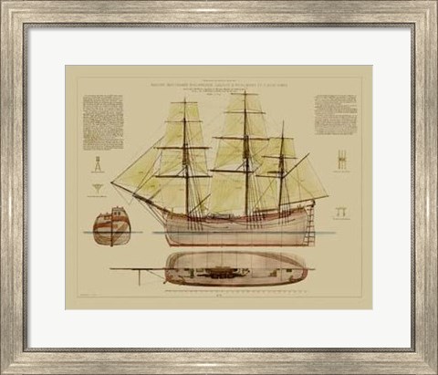 Framed Antique Ship Plan VII Print