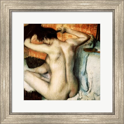 Framed Woman Combing her Hair Print