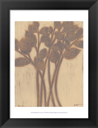 Framed Gilded Grey Leaves I Print