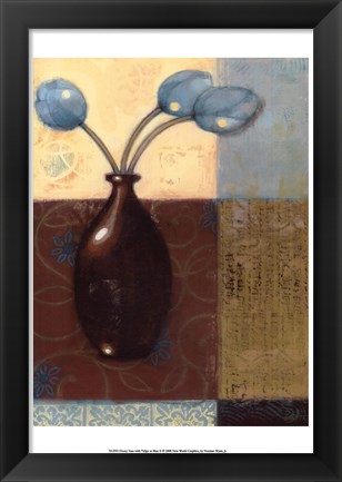 Framed Ebony Vase with Blue Tulips II Print