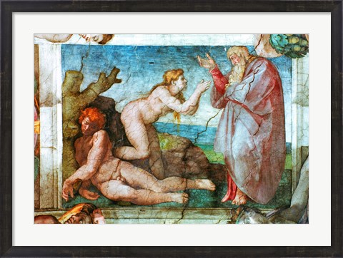 Framed Sistine Chapel ceiling: Creation of eve, with four Ignudi, 1511 Print