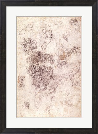 Framed Study of figures for &#39;The Last Judgement&#39; with artist&#39;s signature, 1536-41 Print