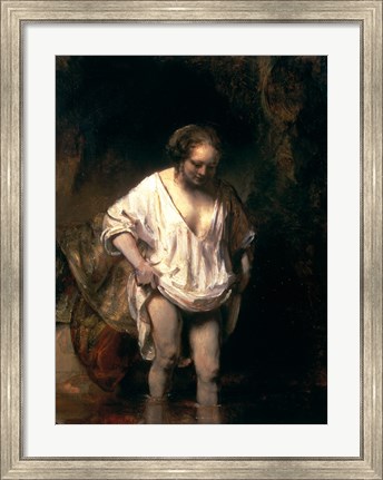 Framed Woman Bathing in a Stream, 1654 Print