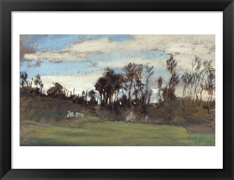 Framed Meadow lined with trees Print