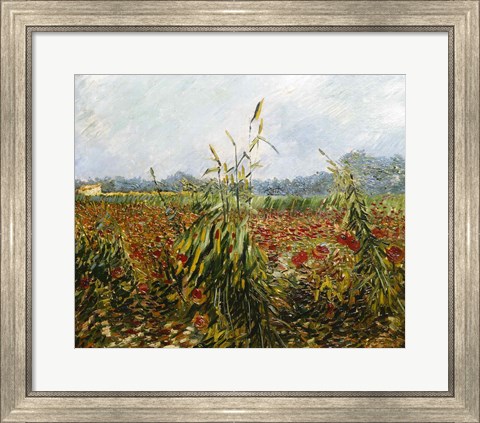 Framed Corn Fields and Poppies, 1888 Print