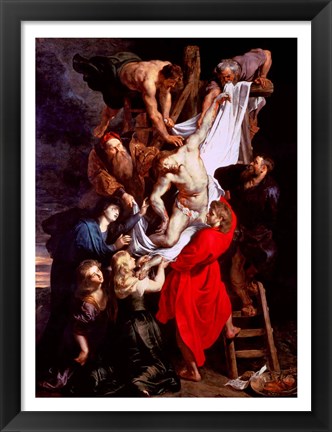 Framed Descent from the Cross, central panel of the triptych Print