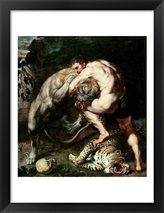 Framed Hercules Fighting the Nemean Lion Print