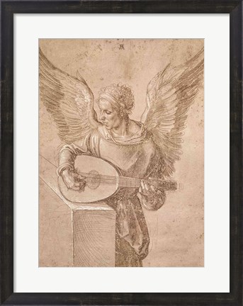 Framed Angel playing a lute, 1491 Print