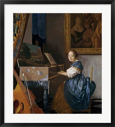 Framed Young Lady Seated at a Virginal Print