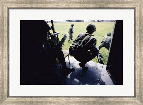Framed UH-1H, Troops Dismounting from Helicopters Print