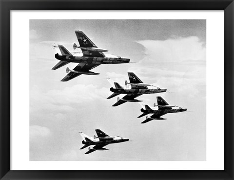Framed Low angle view of four fighter planes flying in formation, F-100 Super Sabre Print