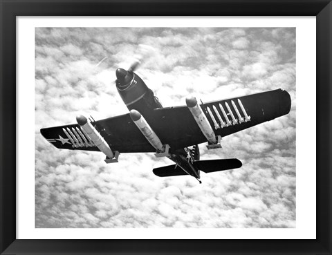 Framed Low angle view of a fighter plane carrying missiles in flight, Martin AM-1 Mauler, US Navy Print