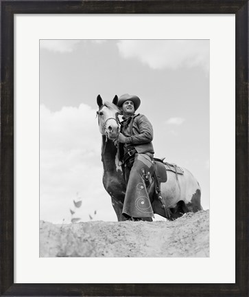 Framed Cowboy on top of escarpment Print