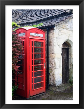 Framed Telephone booth outside a house, Castle Combe, Cotswold, Wiltshire, England Print