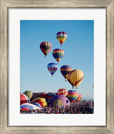 Framed Low Angle View Of Colorful Hot Air Balloons In The Sky , Albuquerque International Balloon Fiesta, Albuquerque, New Mexico, USA Print