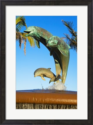 Framed Dolphin Fountain on Stearns Wharf, Santa Barbara Harbor, California, USA Sculpture Print