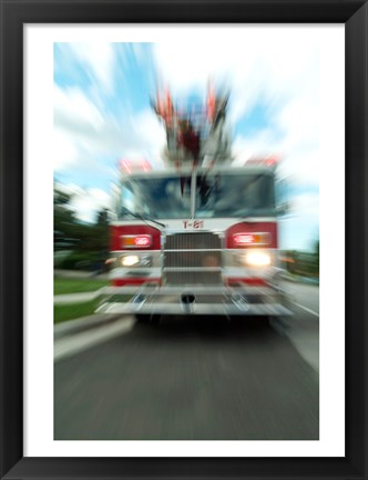 Framed Fire engine on a road Print