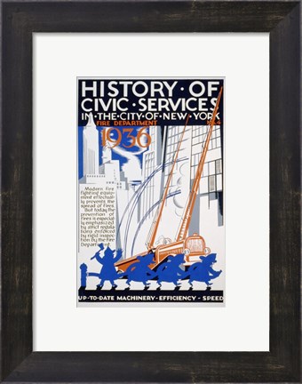 Framed History of Civic Services in the NYC Fire Department 1936 Print