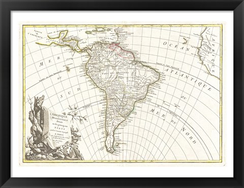 Framed 1762 Janvier Map of South America Print