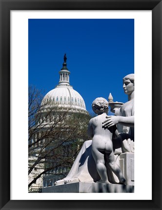 Framed Spirit of Justice statue in front of a government building, State Capitol Building, Washington DC, USA Print