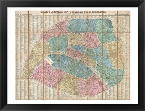 Framed 1867 Logerot Map of Paris, France Print