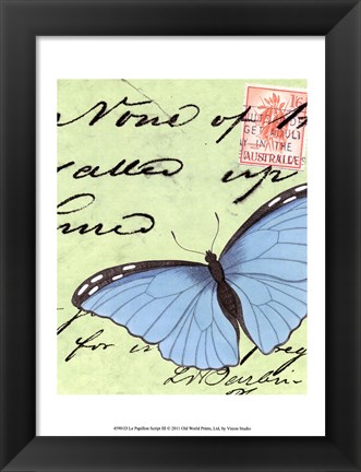 Framed Le Papillon Script III Print