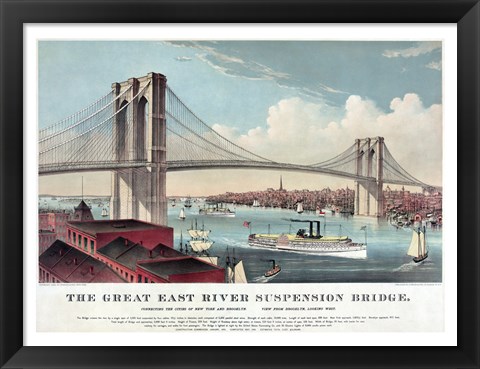 Framed Great East River Suspension Bridge Print